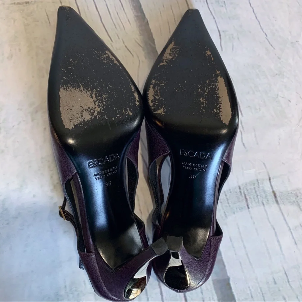 Escada Plum and Mirrored Gold Heels
